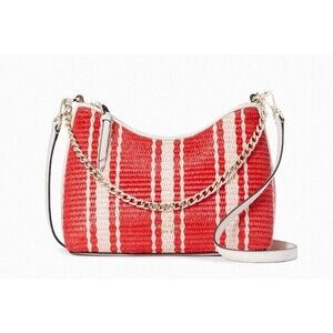 New Kate Spade Zippy Beach Chair Striped Heirloom Straw with Pebble Leather trim